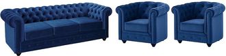 Vente-Unique Sof&aacute; 3 plazas y 2 sillones de terciopelo CHESTERFIELD - Azul noche
