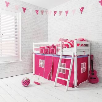 N&ouml;a & Nani Ontario Cabin Bed Midsleeper Shorty with Pink Tent in White