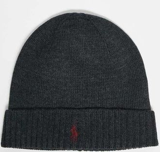 Polo Ralph Lauren Guanti in lana merino con logo a icona color antracite m&eacute;lange-Grigio