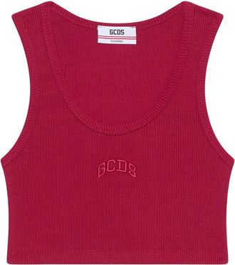 GCDS Ribbed Tank Top - Dames - Tops zonder mouwen - Rood - L - Katoen - Tops