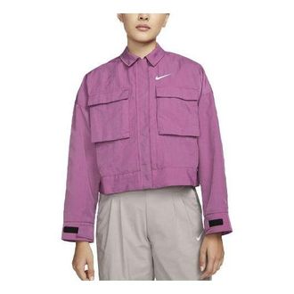 Nike (WMNS) Nike SS22 Sportswear Essential Woven Lapel Long Sleeves Jacket Wine Red DM6244-507