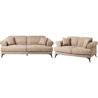 Beliani Beliani - Modern Fabric Sofa Set 2 and 3 Seater with Adjustable Headrests Light Brown Skive