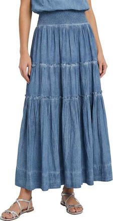 Change of Scenery Charlie Stonewash Denim-Look Smock Waist Slit Skirt at Nordstrom, Size X-Small
