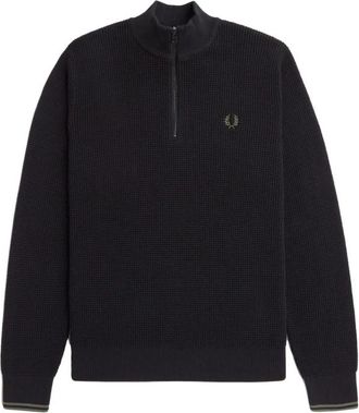 Fred Perry Waffle Stitch Half Zip Sweater Zwart - Heren - Coltruien - Zwart - L - Katoen - Truien & Vesten