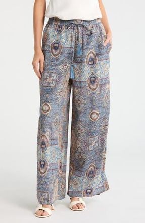 T Tahari Patchwork Print Pull-On Wide Leg Pants in Blue Patchwork Print at Nordstrom Rack, Size X-Small