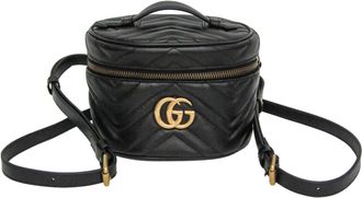 Gucci Gg Marmont Vanity Matelasse Leather Black Leather Backpack Bag (Pre-Owned)