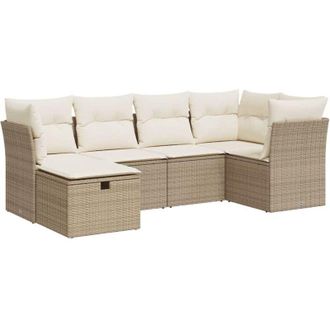 vidaXL Juego De Sof&aacute;s Jard&iacute;n Con Cojines 6 Pzas Rat&aacute;n Sint&eacute;tico Beige Vidaxl