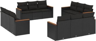 vidaXL Set De Sof&aacute;s De Jard&iacute;n 12 Piezas Cojines Rat&aacute;n Sint&eacute;tico Negro Vidaxl