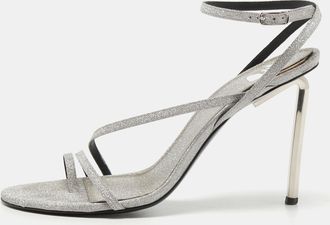 Off-white Metallic Grey Glitter Allen Ankle Strap Sandals