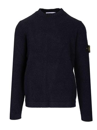 Stone Island Organic Cotton Crew Neck Sweater With English Ribs Knitwear Blu-Uomo