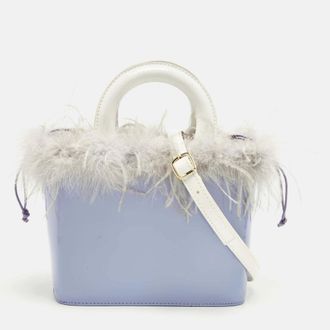 Staud Staud Nic Lilac/white Feather And Patent Leather Tote