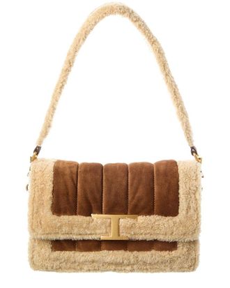 Tod's TodS T Timeless Suede & Shearling Shoulder Bag
