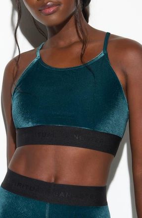 Spiritual Gangster Shiloh Velour Sports Bra in Midnight Teal at Nordstrom, Size X-Large