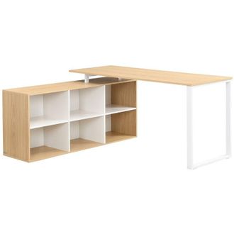 Vente-Unique Scrivania ad angolo con contenitori - MDF - Bianco e naturale - NIPILI