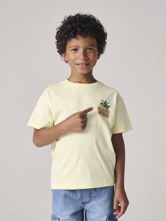 Vertbaudet Jungen T-Shirt mit Motiv vorn und hinten, mit Recycling-Baumwolle hellgelb