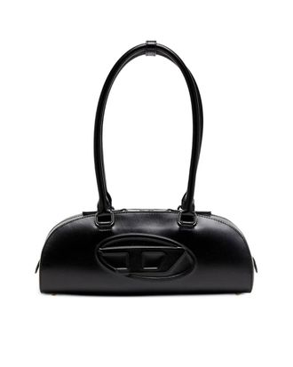 Diesel Elongated Bowling Dome Shoulder Bag in Smooth Black Leather
