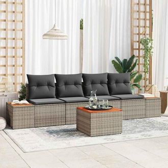 vidaXL Vidaxl - Conjunto De Sof&aacute; De Jard&iacute;n Con Coj&iacute;n 5 Pcs Gris Polirat&aacute;n