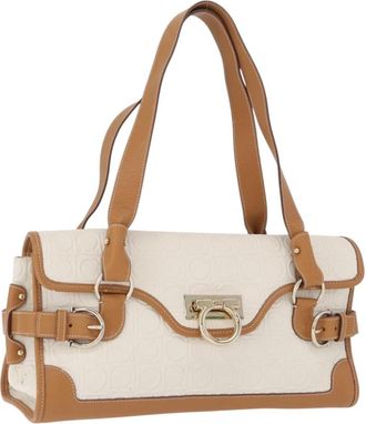Ferragamo Gancini Top Handle Canvas White Pvc Handbag (Pre-Owned)