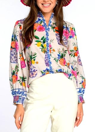Elizabeth & James Emily Printed Top In Ivory Ginger Jars