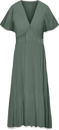 Vero Moda Sommerkleid VERO MODA VMMENNY SS 7/8 V-NECK DRESS WVN GA, Damen, Gr. XL, N-Gr, laurel wreath, Web, Obermaterial: 100% Viskose, unifarben, wadenlang, V