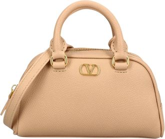 Valentino VLogo Signature Mini Bowling Bag - Dames - Mini tas - Beige - ONE Size - Leer - Tassen