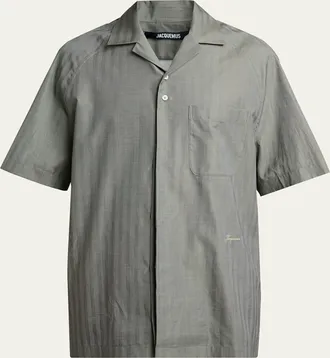 Jacquemus Mens Cotton Herringbone Short-Sleeve Shirt