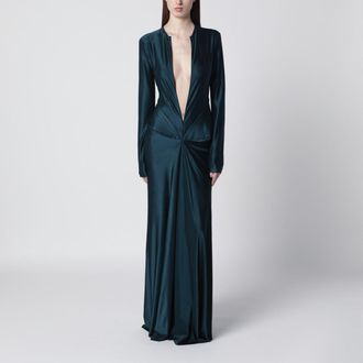 Victoria Beckham Dark aqua green long dress with front zip