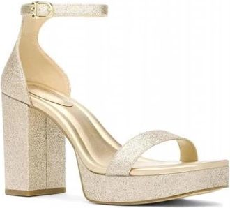 Michael Kors Merriam Glitter Versierde Leren Platform Sandaal - Dames - Sandalen met hakken - Geel - 40 EU - Leer - Schoenen
