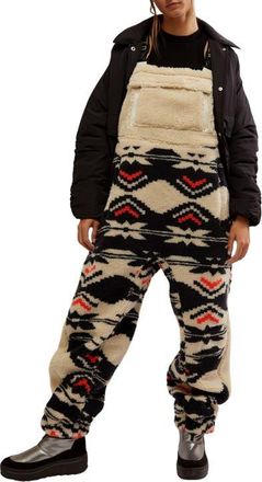 Free People FP Movement Hit the Slopes Fleece Overalls in Black Fairisle Combo at Nordstrom, Size Medium