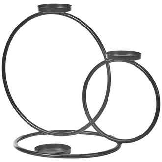 Beliani Portavelas De Metal Negro 33 Cm Anillo Centro De Mesa Minimalista Cakung