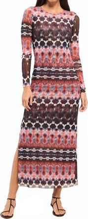 Misa Talula Midi Dress In Fragmented Stripe Mesh