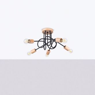 Wonderlamp L&aacute;mpara de negro blanco y madera 5 luces estilo moderno