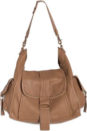 Free People We The Free Leigh Distressed Leather Hobo Bag in Saddle at Nordstrom