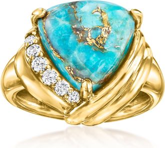 Ross-Simons Turquoise and Diamond Ring in 18kt Gold Over Sterling