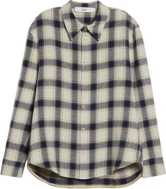 S&eacute;fr Wes Plaid Cotton Flannel Button-Up Shirt in Navy Tablecloth Check at Nordstrom, Size X-Large