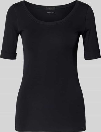 Marc Cain T-Shirt mit &Auml;rmelaufschlag und Rundhalsausschnitt in Marine, Gr&ouml;&szlig;e 34
