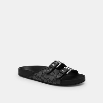 Coach Two Band Buckle Sandal In Signature Jacquard