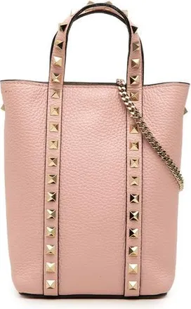 Valentino Pre-owned Valentino Pebbled Calfskin Rockstud Chain Tote Ladies 6D57R1H1CTEB7W4O