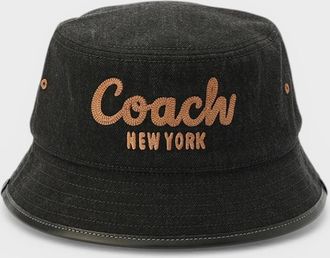 Coach Womens Embroidered Denim Bucket Hat Black - Size: XS/S
