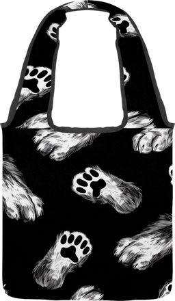 Generic Dark Paw Print Reversible Canvas Shoulder Tote - Double-Sided Print, 12oz Cotton, 27cm Drop, Fold-Flat Bag for Travel, Shopping, Street Outings