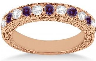 Allurez Antique Diamond & Lab Alexandrite Wedding Ring 14kt Rose Gold (1.05ct)