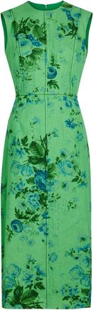 Erdem Floral Print Linen Midi Dress - Green - 14 (UK14 / L)