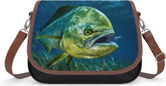 Generic Mahimmahi Fishes Crossbody Bag Womens Handbag PU Message Bags Shoulder Purse with Adjustable Strap