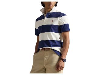Polo Ralph Lauren Classics Fit Short Sleeve Rugby Shirt Mens Clothing Dark Cobalt/Deckwash White : 2XL, Cotton