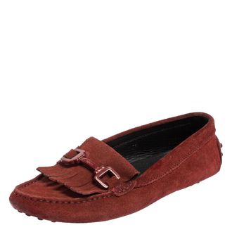 Tod's Tods Burgundy Suede Tassel Slip On Loafers