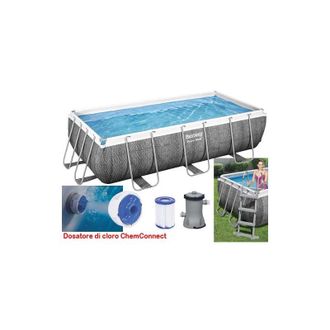 Bestway Piscina Rectangular Elevada Con Estructura De Acero Y Bomba De Filtro, 404x201x100 Cm, Con Escalera Y Dispensador De Cloro - Bestway