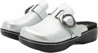 Alegria Womens Osmosis Slip On Leather Clog In Silver White