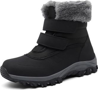 Generic Womens Winter Snow Boots Mid-Calf House Platform Footwear Waterproof Faux Fur Lining Mom And Senior Ankle Boots(Black,6.5)