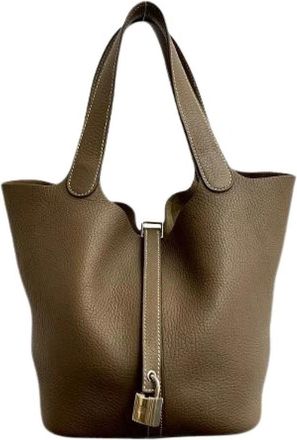 Herm&egrave;s Pre-owned Picotin Lock Taurillon Clemence Handbag - Dames - Vintage Tas - Bruin - ONE Size - Leer - Vintage