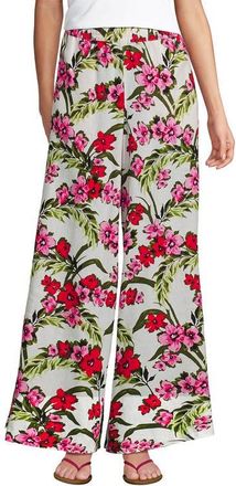 Lands End Tall Linen High Rise Palazzo Pants - Set Bottom in Ivory/pink Multi Floral Tropic at Nordstrom, Size Medium
